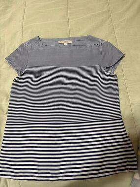 LOFT Navy and White Horizontal Stripe Tee